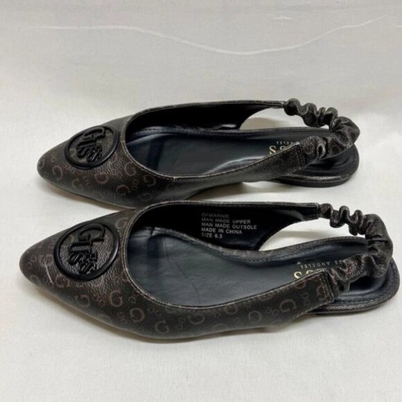 Guess GFMarnie Slingback Flats Women's 6.5 Brown Black Logo Pointed Toe Shoes - Picture 4 of 16